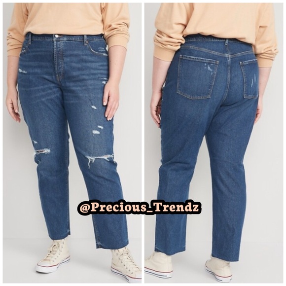 1️⃣3️⃣1️⃣ Old Navy High-Waisted Button-Fly Slouchy Straight Ripped Cut-Off Jeans - Picture 3 of 3